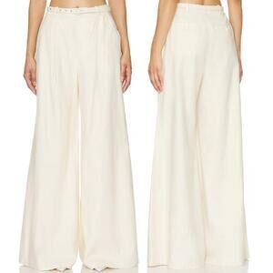 NWT Camila Coelho Domingos High Rise Pintuck Wide Leg Pants Beige Womens Size XS